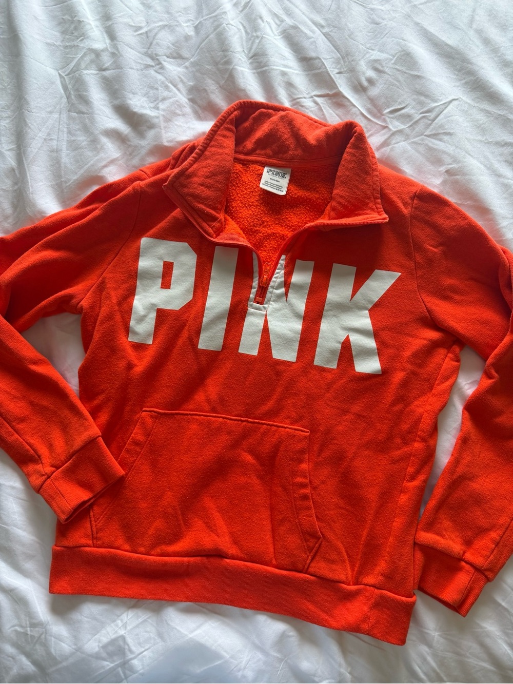 PINK Victoria's Secret Orange Quarter Zip Half-Zip Pullover Lettering Medium